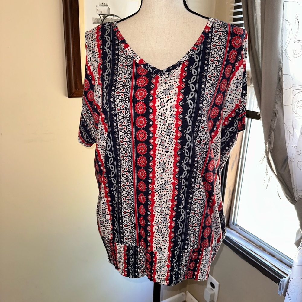 Cato Red and Blue Striped Blouse